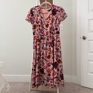 J.Crew Floral Pink Midi Dress with Cap Sleeves